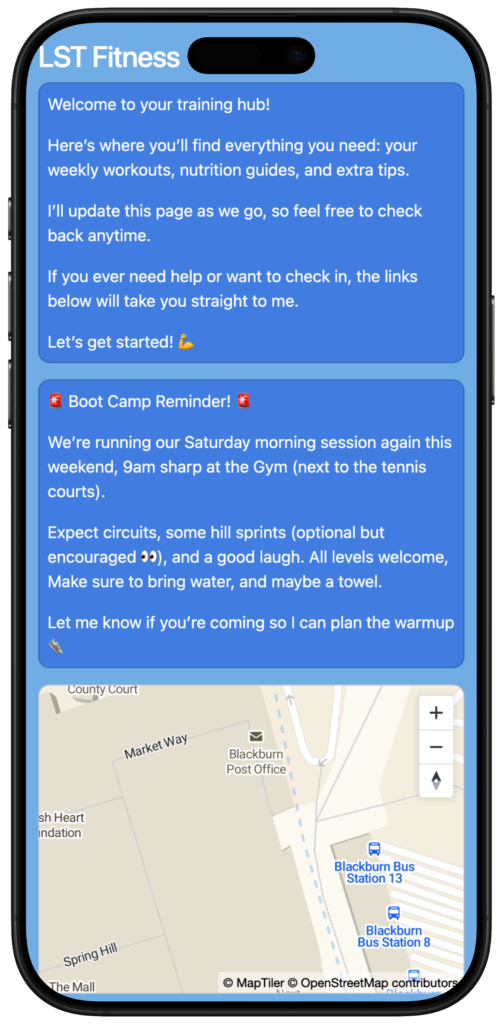 Fitness PT noticeboard mobile screenshot